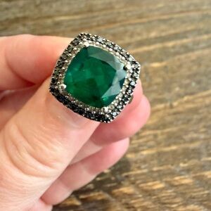 Zales Silver Ring with Lab Created Emerald and Natural Diamonds